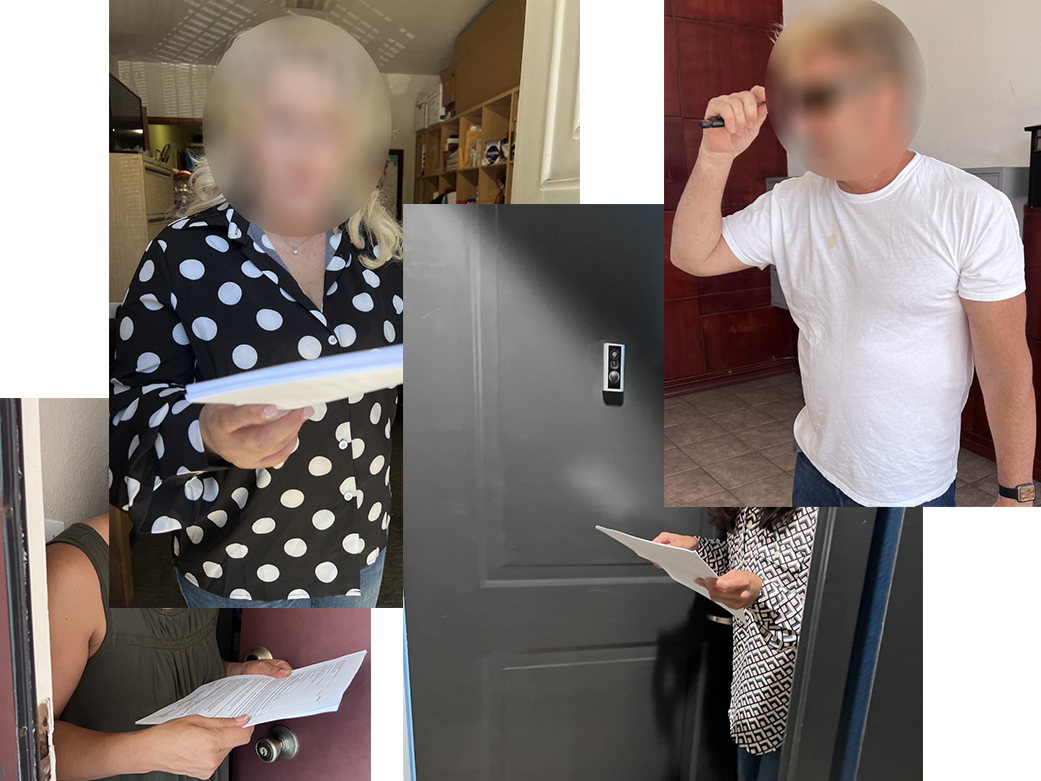 Kinsey Investigations Process Service of Legal Documents - A collage of four photos shows several people to whom Kinsey Investigations has served legal documents. Their faces are obscured.