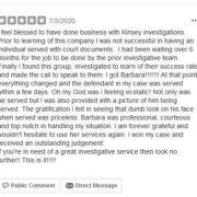 Kinsey Investigations gets another 5-star online review, this one for prompt process service of legal documents.
