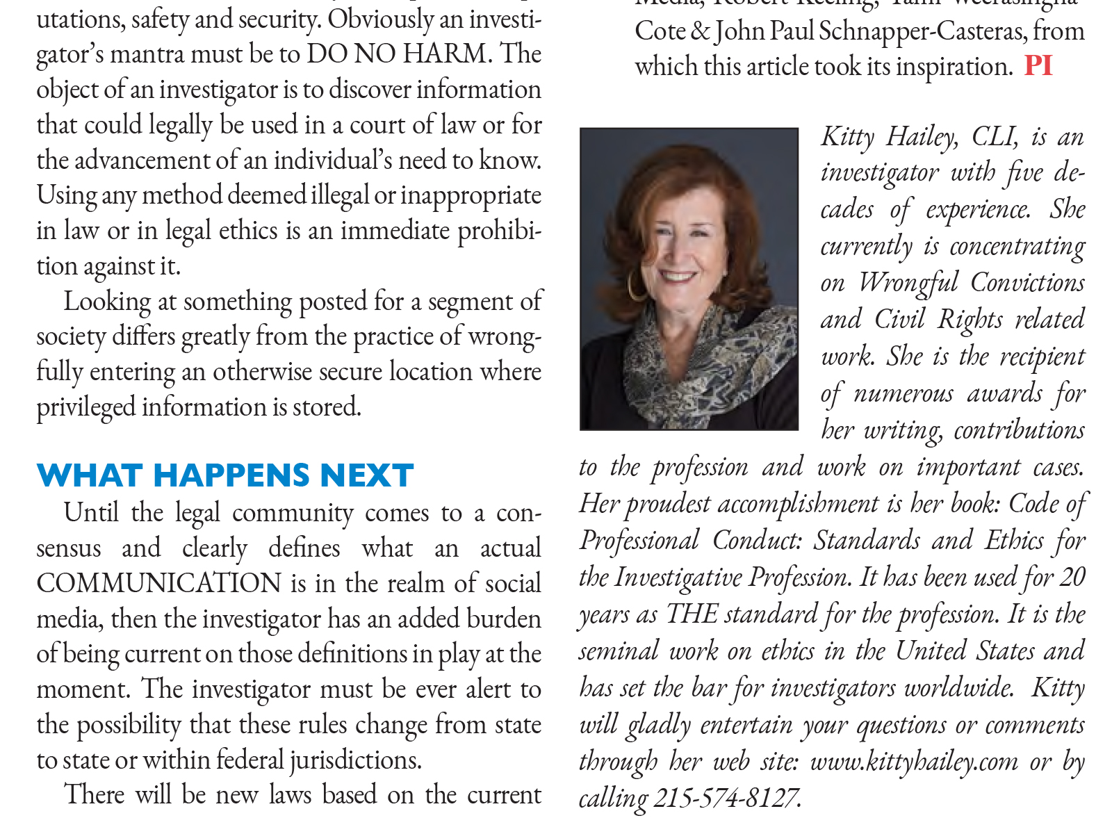 Kinsey Investigations Social Media Investigations - A portion of an article with Kitty Hailey's byline is pictured.