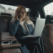 KinseyInvestigations.com What Does a Private Investigator do? - A woman with a laptop speaks on her cell phone while riding in a car.